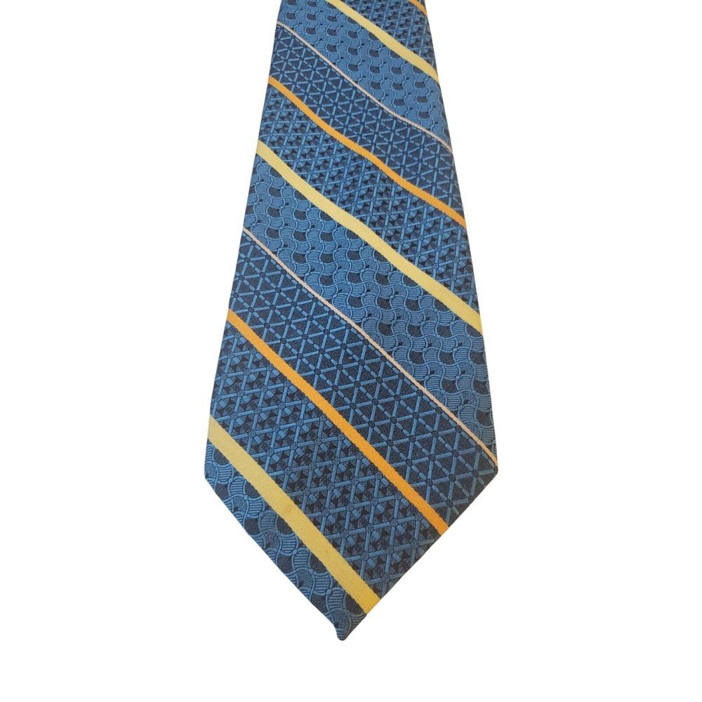 Vintage Wembley Neck Tie Mens Blue Yellow Striped Print Grandpacore Preppy